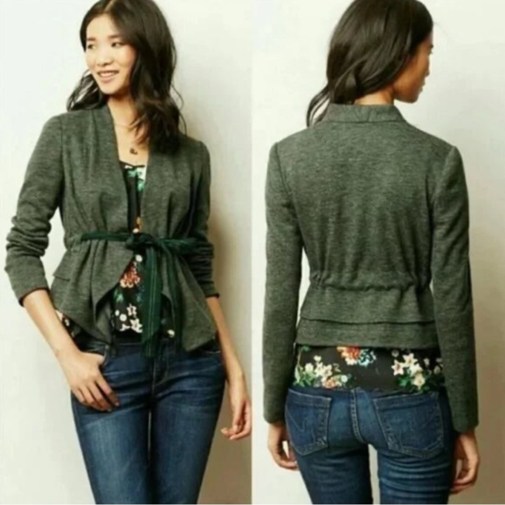 Anthropologie Cartonnier Dark green wrap jacket fairy festival